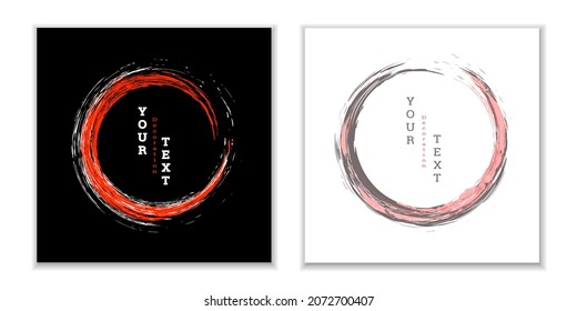 Emblema del círculo de tinta zen. Establecer. Pintar golpes. Golpes multicolores. Plantilla de diseño para el diseño de carteles, carteles, folletos, portadas, revistas. EPS 10