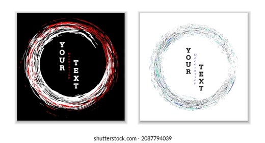 Zen ink circle emblem. Set. Paint strokes. Multi-colored strokes. Design template for the design of banners, posters, booklets, covers, magazines. EPS 10