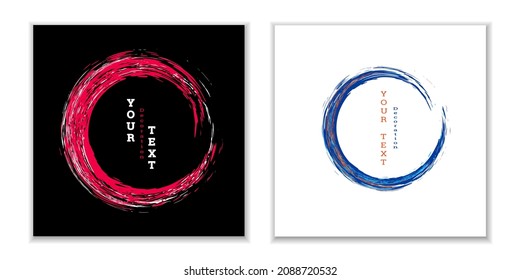 Zen ink circle emblem. Set. Paint strokes. Multi-colored strokes. Design template for the design of banners, posters, booklets, covers, magazines. EPS 10