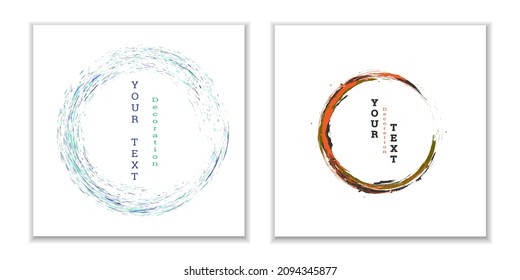Zen ink circle emblem. Set. Paint strokes. Multi-colored strokes. Design template for the design of banners, posters, booklets, covers, magazines. EPS 10