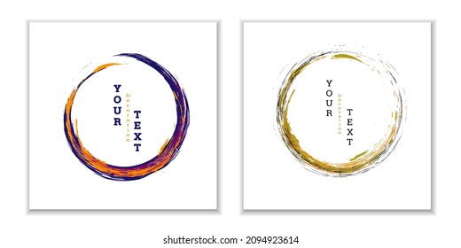 Zen ink circle emblem. Set. Paint strokes. Multi-colored strokes. Design template for the design of banners, posters, booklets, covers, magazines. EPS 10
