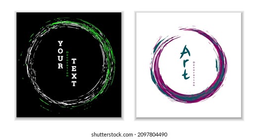 Emblema del círculo de tinta zen. Establecer. Pintar golpes. Golpes multicolores. Plantilla de diseño para el diseño de carteles, carteles, folletos, portadas, revistas. EPS 10