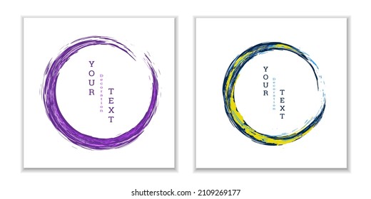 Zen ink circle emblem. Set. Paint strokes. Multi-colored strokes. Design template for the design of banners, posters, booklets, covers, magazines. EPS 10