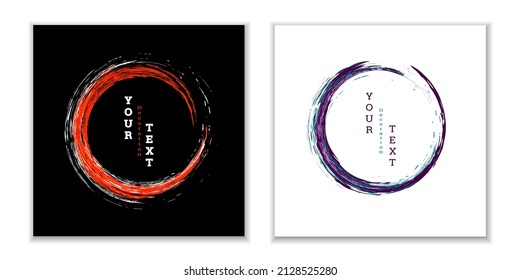 Zen ink circle emblem. Set. Paint strokes. Multi-colored strokes. Design template for the design of banners, posters, booklets, covers, magazines. EPS 10