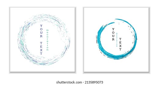 Zen ink circle emblem. Set. Paint strokes. Multi-colored strokes. Design template for the design of banners, posters, booklets, covers, magazines. EPS 10