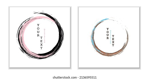 Zen ink circle emblem. Set. Paint strokes. Multi-colored strokes. Design template for the design of banners, posters, booklets, covers, magazines. EPS 10