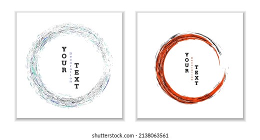 Zen ink circle emblem. Set. Paint strokes. Multi-colored strokes. Design template for the design of banners, posters, booklets, covers, magazines. EPS 10