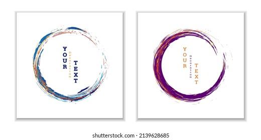 Zen ink circle emblem. Set. Paint strokes. Multi-colored strokes. Design template for the design of banners, posters, booklets, covers, magazines. EPS 10