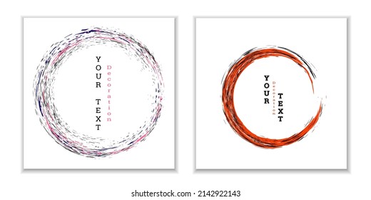 Zen ink circle emblem. Set. Paint strokes. Multi-colored strokes. Design template for the design of banners, posters, booklets, covers, magazines. EPS 10
