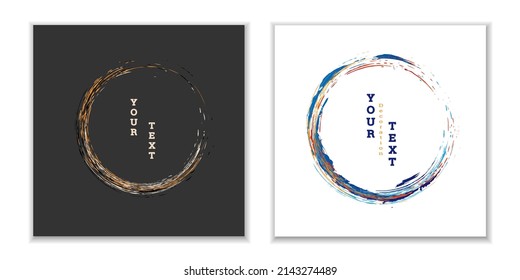 Zen ink circle emblem. Set. Paint strokes. Multi-colored strokes. Design template for the design of banners, posters, booklets, covers, magazines. EPS 10