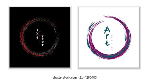 Zen ink circle emblem. Set. Paint strokes. Multi-colored strokes. Design template for the design of banners, posters, booklets, covers, magazines. EPS 10