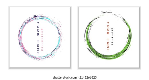 Zen ink circle emblem. Set. Paint strokes. Multi-colored strokes. Design template for the design of banners, posters, booklets, covers, magazines. EPS 10