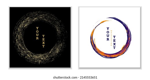 Zen ink circle emblem. Set. Paint strokes. Multi-colored strokes. Design template for the design of banners, posters, booklets, covers, magazines. EPS 10