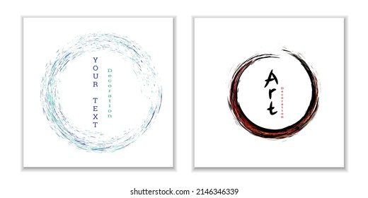 Zen ink circle emblem. Set. Paint strokes. Multi-colored strokes. Design template for the design of banners, posters, booklets, covers, magazines. EPS 10