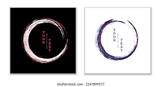 Zen ink circle emblem. Set. Paint strokes. Multi-colored strokes. Design template for the design of banners, posters, booklets, covers, magazines. EPS 10