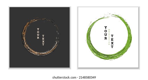 Zen ink circle emblem. Set. Paint strokes. Multi-colored strokes. Design template for the design of banners, posters, booklets, covers, magazines. EPS 10