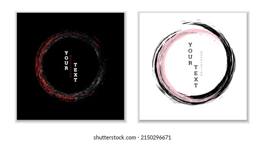 Zen ink circle emblem. Set. Paint strokes. Multi-colored strokes. Design template for the design of banners, posters, booklets, covers, magazines. EPS 10