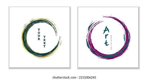 Zen ink circle emblem. Set. Paint strokes. Multi-colored strokes. Design template for the design of banners, posters, booklets, covers, magazines. EPS 10