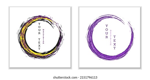 Zen ink circle emblem. Set. Paint strokes. Multi-colored strokes. Design template for the design of banners, posters, booklets, covers, magazines. EPS 10