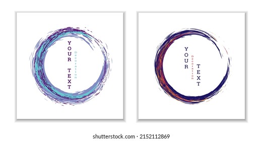 Zen ink circle emblem. Set. Paint strokes. Multi-colored strokes. Design template for the design of banners, posters, booklets, covers, magazines. EPS 10