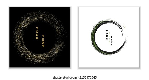 Emblema del círculo de tinta zen. Establecer. Pintar golpes. Golpes multicolores. Plantilla de diseño para el diseño de carteles, carteles, folletos, portadas, revistas. EPS 10