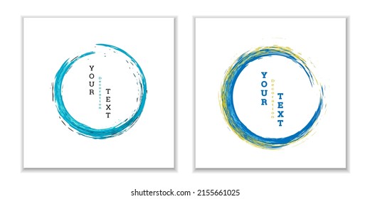 Zen ink circle emblem. Set. Paint strokes. Multi-colored strokes. Design template for the design of banners, posters, booklets, covers, magazines. EPS 10