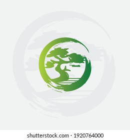 Zen leaf tree logo vector sign icon for therapy for beauty health and relaxation illustration of natural stoning treatment