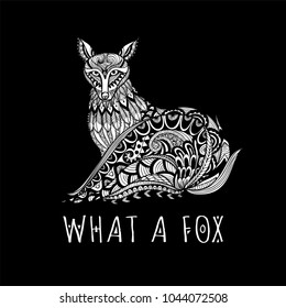 Zen line art in the shape of red fox with the slogan WHAT A FOX for t shirt printing and printed tee. Vector illustration
