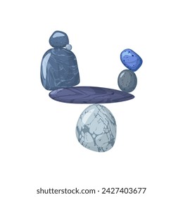 Zen-Meditationskonzept. Vektor-Illustration, die eine isolierte steinbalancierende Kiespyramide darstellt. Symbol für Harmonie, Ruhe und Entspannung. Isoliertes Design auf weißem Hintergrund.