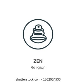 Zen outline vector icon. Thin line black zen icon, flat vector simple element illustration from editable religion concept isolated stroke on white background