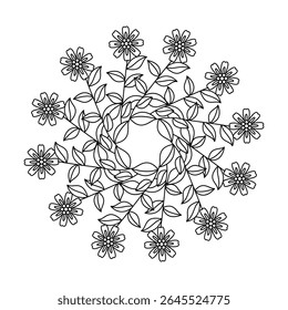 Página de libro para colorear de mandala de flor de patrón zen