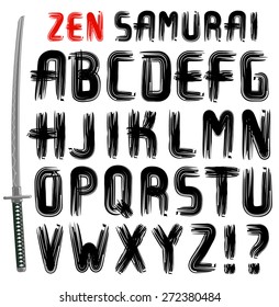 Zen samurai calligraphic brush font, part 1/2 alphabet