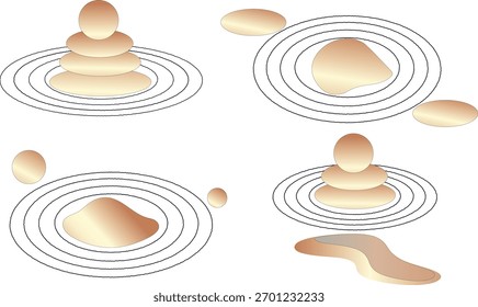 Zen Sandstone Stack with Ripple Shadows — Meditation Pebble Element Set for Spa Branding, Wellness Poster, and Calm Artwork Design