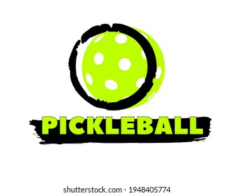 Zen sign and ball for pickleball game in green color. Brush line  and silhouette icon, label clipart. Stock vector illustration
