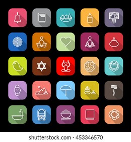 Zen society line icons with long shadow, stock vector