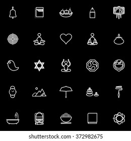 Zen society line icons on black background, stock vector