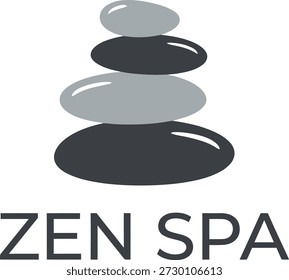 Diseño del logotipo de Zen Spa con una pila de piedras grises equilibradas, que representan la tranquilidad, el bienestar y la relajación.