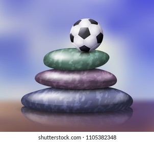 Zen Spa stones stack illustration with soccer ball  on its top.  EPS 10