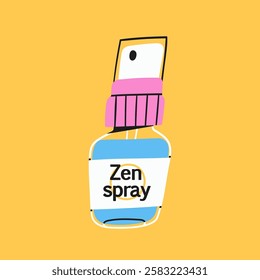 Zen spray. Medical spray bottle. Pills, drugs, vitamins, pharmacy, pharmaceutics, hospital, health care concept. Hand drawn trendy Vector illustration. Isolated design element. Poster, print template