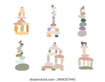 Cañones de piedra zen ambientados en simple ilustración vectorial estilo doodle abstracto, relajación, concepto de meditación yoga, pirámide de piedra color boho para hacer banner, afiche, tarjeta, impresión, arte de pared