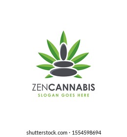 Zen stone and cannabis leaf logo icon vector template on white background