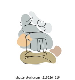 Piedra zen en forma de doodle abstracto simple ilustración vectorial con formas sin forma, relajación, meditación y concepto de yoga, pirámide de piedra de colores boho para hacer carteles, carteles, tarjetas, huellas, arte de pared