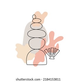 Zen stone in simple abstract doodle style vector illustration with shapeless forms, relax, meditation and yoga concept, boho colors stone pyramid for making banners, posters, cards, prints, wall art