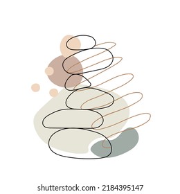 Zen stone in simple abstract doodle style vector illustration with shapeless forms, relax, meditation and yoga concept, boho colors stone pyramid for making banners, posters, cards, prints, wall art
