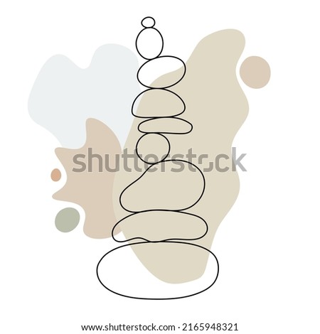 Zen stone in simple abstract doodle style vector illustration with shapeless forms, relax, meditation and yoga concept, boho colors stone pyramid for making banners, posters, cards, prints, wall art