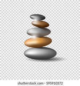 Zen stone tower on transparent background. Vector meditation background