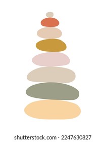 Zen stones cairns simple abstract flat style vector illustration, relax, meditation and yoga concept, boho colors stone pyramid for making banners, posters, cards, prints, wall art