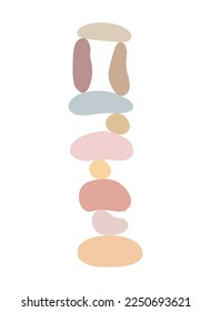 Zen stones cairns simple abstract flat style vector illustration, relax, meditation and yoga concept, boho colors stone pyramid for making banners, posters, cards, prints, wall art