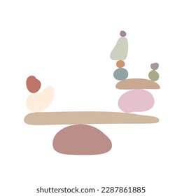 Zen stones cairns simple abstract flat style vector illustration, relax, meditation and yoga concept, boho colors stone pyramid for making banners, posters, cards, prints, wall art