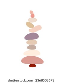 Zen stones cairns simple abstract flat style vector illustration, relax, meditation and yoga concept, boho colors stone pyramid for making banners, posters, cards, prints, wall art